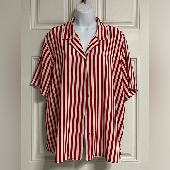 X- Red & White Vertical Stripe Button Front Shirt - Picture 1 of 4